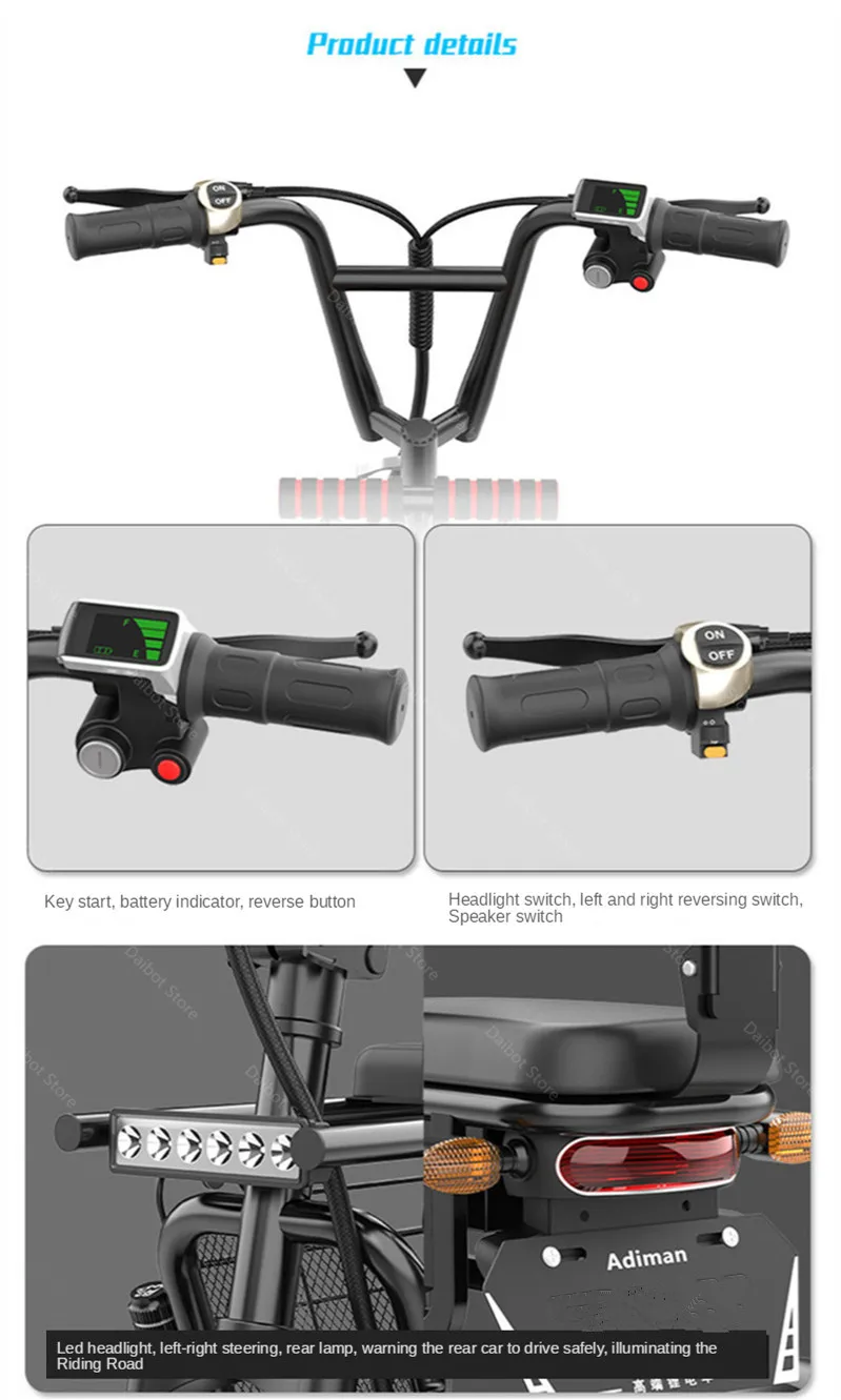 10 Inch Mini Electric Scoooter Three Wheel Electric Scooters With Backshift System 48V 350W 30AH 25KMH Electric Adult Tricycle (9)