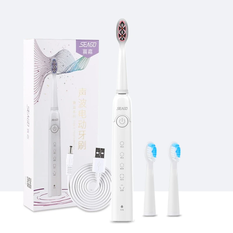 white SEAGO Sonic автоматическая щетка для взрослых, Здоровье полости рта, умная зубная щетка с таймером и 7 сменными головками - Цвет: white