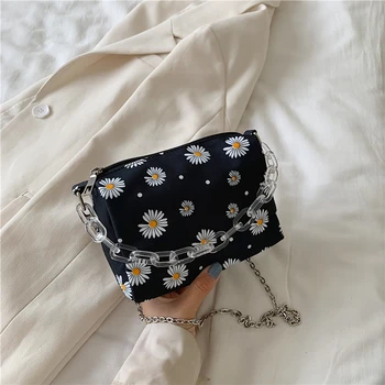 

FANTASY Nylon Handbags For Women Small Daisies Shoulder Crossbody Bag Female Transparent Thick Acrylic Chain Hobos Bag Hot Sale