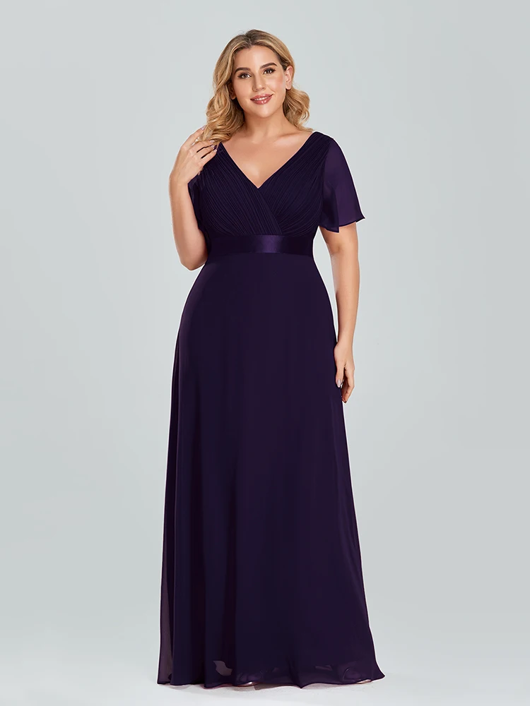 Plus Size Evening Dresses Long XUCTHHC Elegant A Line V Neck Ruffles Chiffon Formal Wedding Party Dress Robe De Soiree 2021