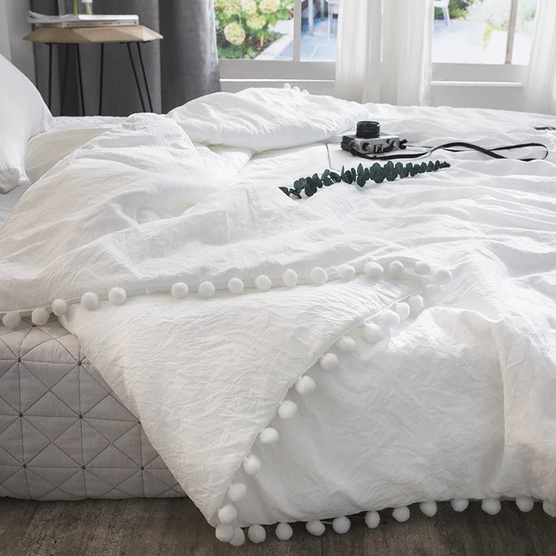 

Soft Throw Blanket With Small Ball Decor Washed Soft Warm Cover Air Condition Quilt For Bed