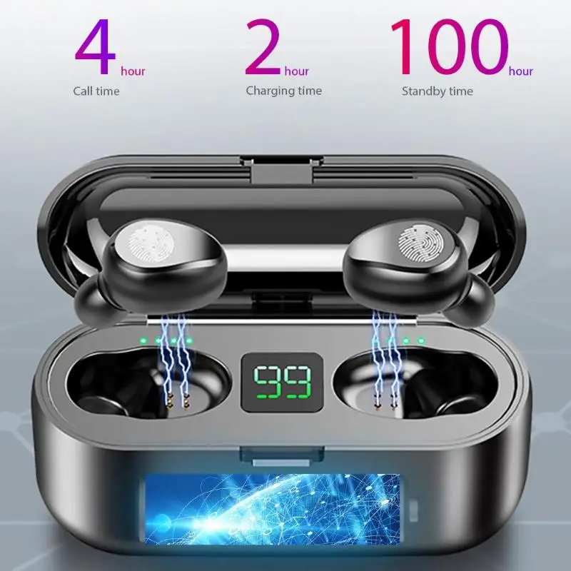 TWS 5,0 Bluetooth наушники мини Беспроводные 2,4 ГГц CVC 8,0 IOS дисплей питания гарнитура 100H время ожидания с зарядным устройством 85*65*40 мм