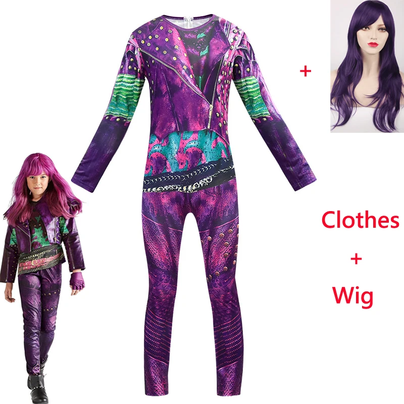 Mal clothes wig Костюм для маленьких девочек; костюм для костюмированной вечеринки «Потомки 3»; Эви мал; костюмы Одри Джей Карлоса; костюмы зентай; забавные вечерние комбинезоны на Хэллоуин для мальчиков - Цвет: Mal clothes wig
