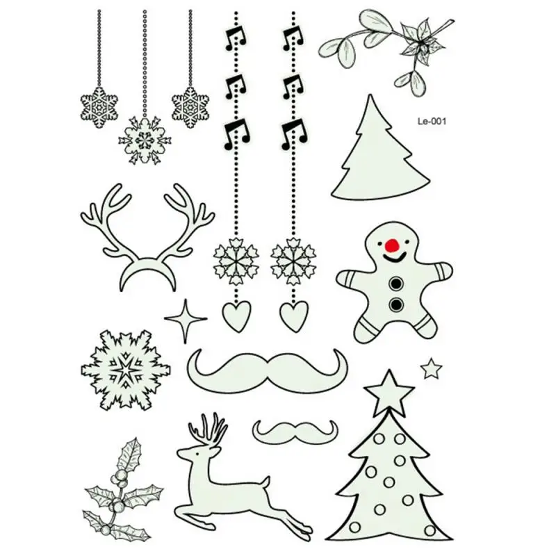 1 шт Рождественская светящаяся Татуировка Снеговик Рождественская елка снежинка поддельная Татуировка непромокаемая временная татуировка наклейка светящаяся в темноте