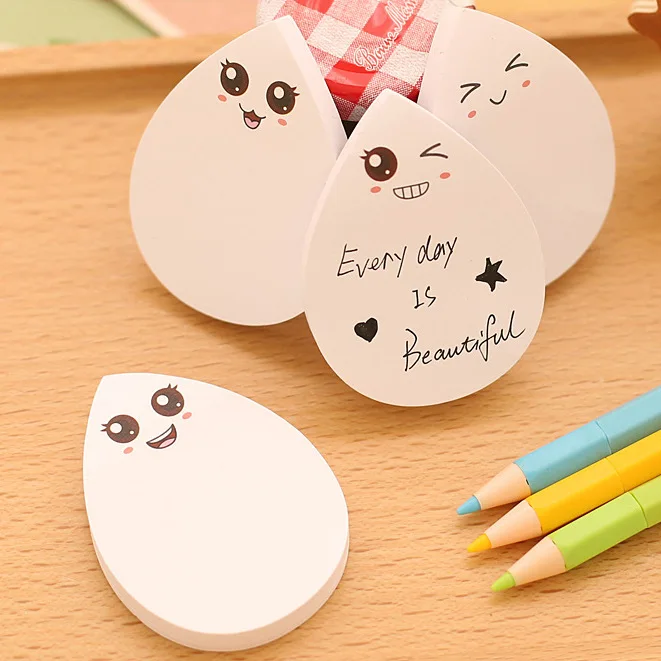 

24 Pcs Water Drop Convenient Message Posted Lovely Smiling Face Expression N Notepad Office Decor