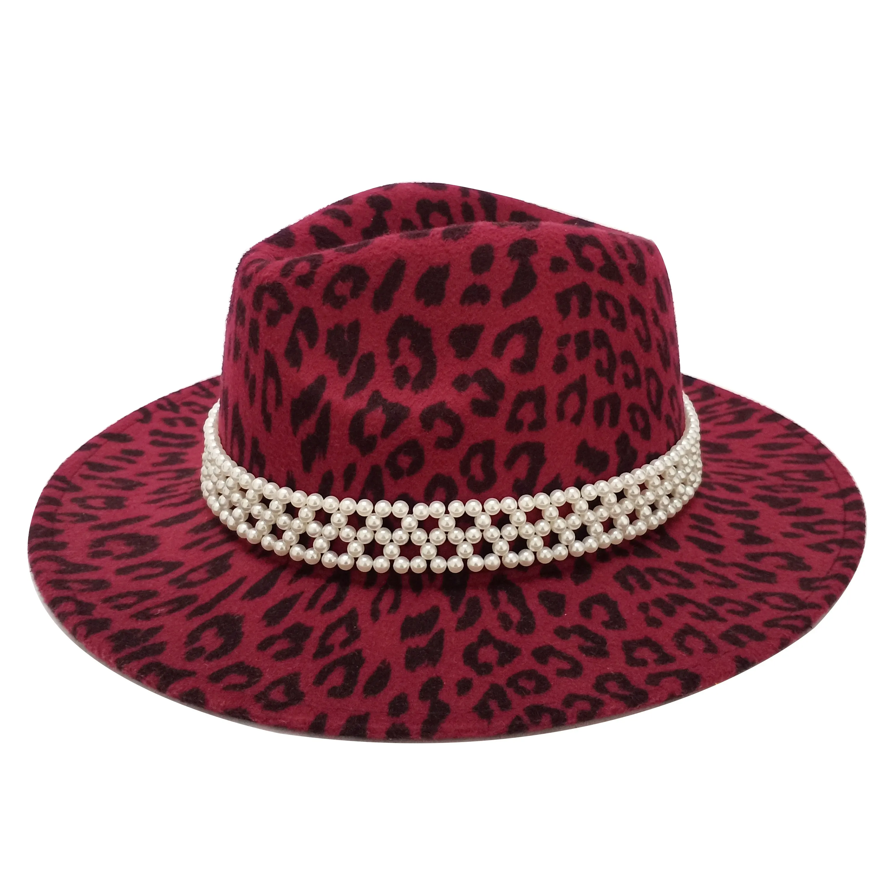 Fedoras Hats For Women Pearl Belt Unisex Water Drop Hat Red Bottom Leapord Pattern Fedoras Jazz Cap Hat Church шапка sombrero mens summer fedora hats