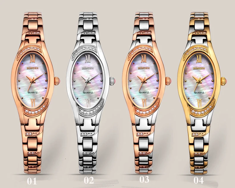 BINGER часы для женщин мода тонкий кварцевые бриллиантовые часы элегантное платье часы Relogio Feminino Часы Montre Femme B-3022L