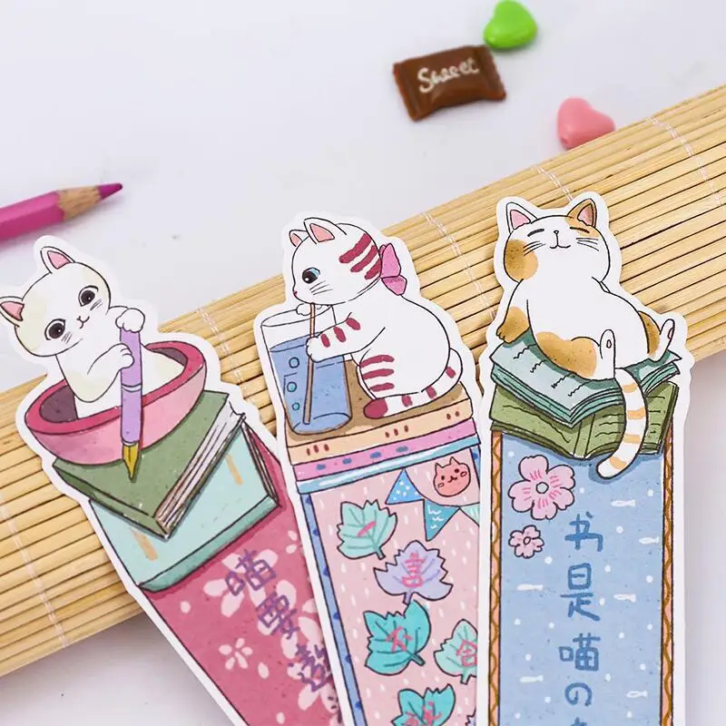 30 pcs/pack Cute Funny Cat Bookmark Paper Cartoon Animals Bookmarks Promotional Gift Stationery Film Book Marks Supplies