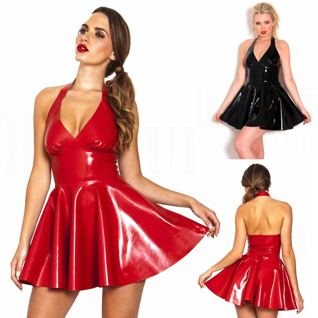 Женское платье из кожи и латекса зимнее без рукавов костюм для танцев vestidos ropa