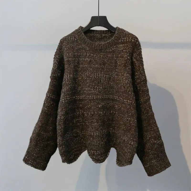 H. SA, Женский шикарный пуловер и свитера, волнистые бежевые свитера, свободный стиль, вязанные пуловеры, Красный Рождественский свитер для женщин - Цвет: HF19462 Coffee