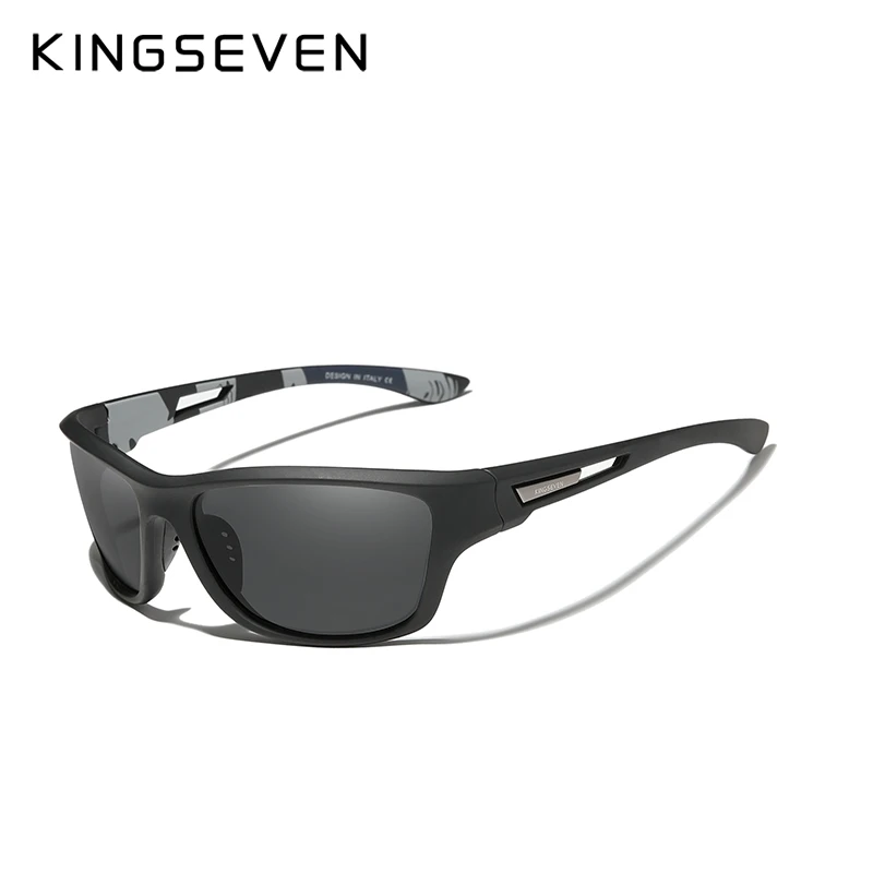 KINGSEVEN, Ультралегкая оправа, поляризационные солнцезащитные очки, мужские, модные, новые, спортивные, стильные, квадратные, солнцезащитные очки, мужские, для улицы, для путешествий, УФ очки - Цвет линз: Black Gray