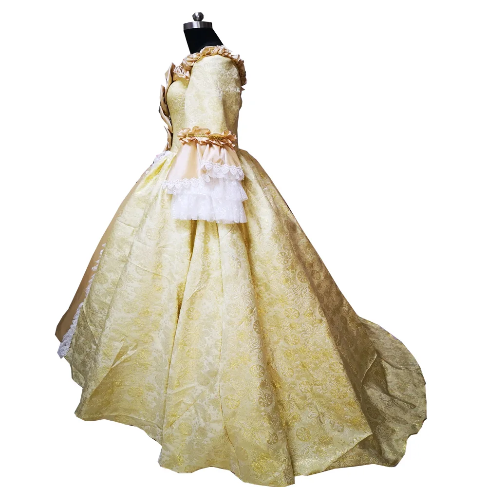 

New gold Vintage costumes 18th Duchess Retro medieval Renaissance Reenactment Theatre Civil war Victorian dress D-366