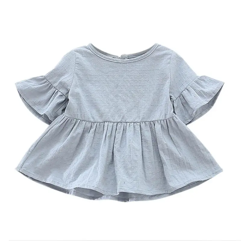 Летний стиль для детей рубашка для девочек Милая хлопковая футболка с коротким рукавом, с длинными рукавами в форме лотоса Блузы с узором "лист"