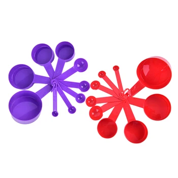 

6/9pcs/lot Measuring Cups And Measuring Spoon Scoop Silicone Handle Kitchen Measuring Tool Blue/red/pink/purple