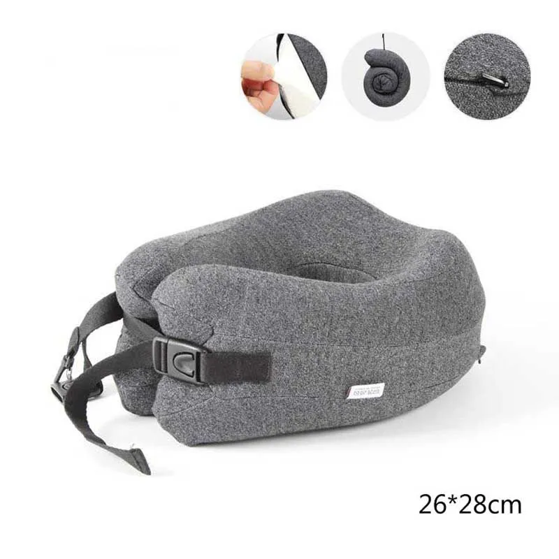 Регулируемая u-образная подушка для шеи с эффектом памяти, складная подушка для поддержки головы для сна на самолете, автомобиле, офисе - Цвет: dark grey style B