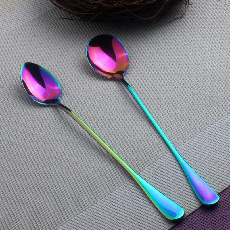 

Kitchen BarTable Supplies Coffee Utensils Coffee Spoon LOGO Plated Gold Long Spoons Long Handle Color Spoon Stirring