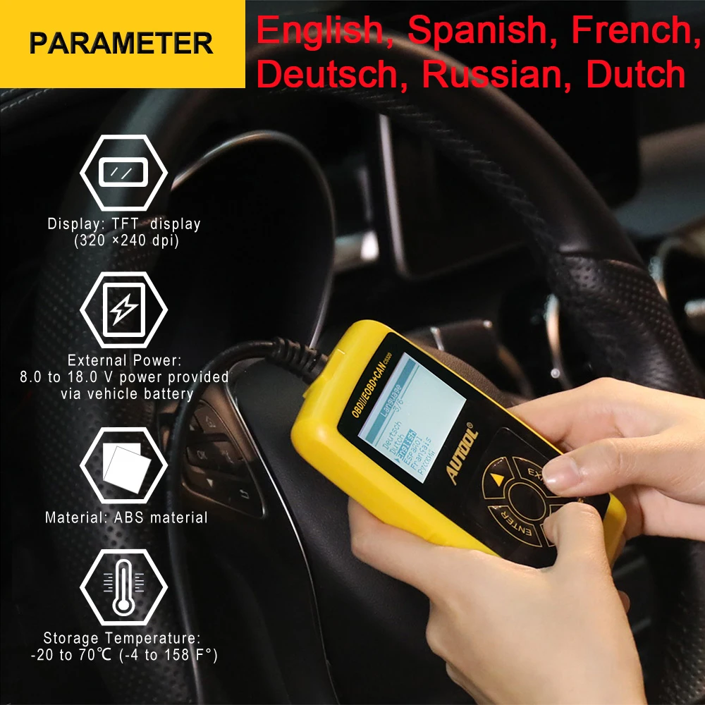 Автомобильный считыватель кодов Autool OBD2 многоязычный диагностический сканер для