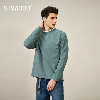 SIMWOOD 2022 Spring New Melange T Shirt Men Solid Tops Slub Cotton Jersey O neck T