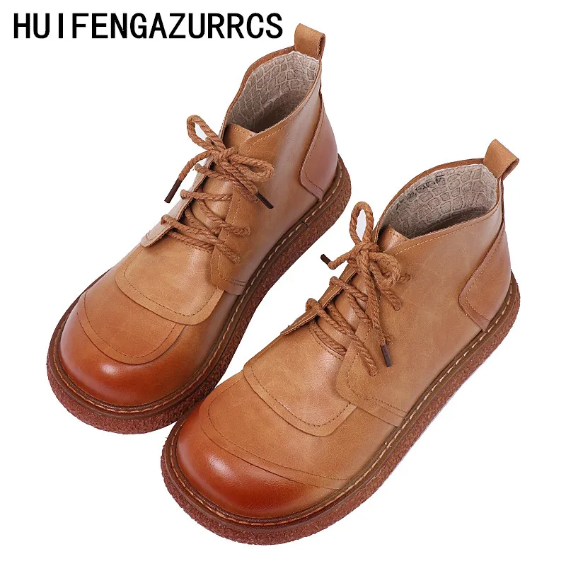 

HUIFENGAZURRCS-Hot,Handmade PU retro Martin Boots with Thick Bottom, Round Head, Big-head Leisure Boots of College,3 colors