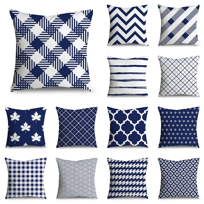 

Blue pattern Decorative Cushion Cover Floral Pillow Case For Car Sofa Decor geometry Home Pillows 45 x 45cm funda cojin kırlent