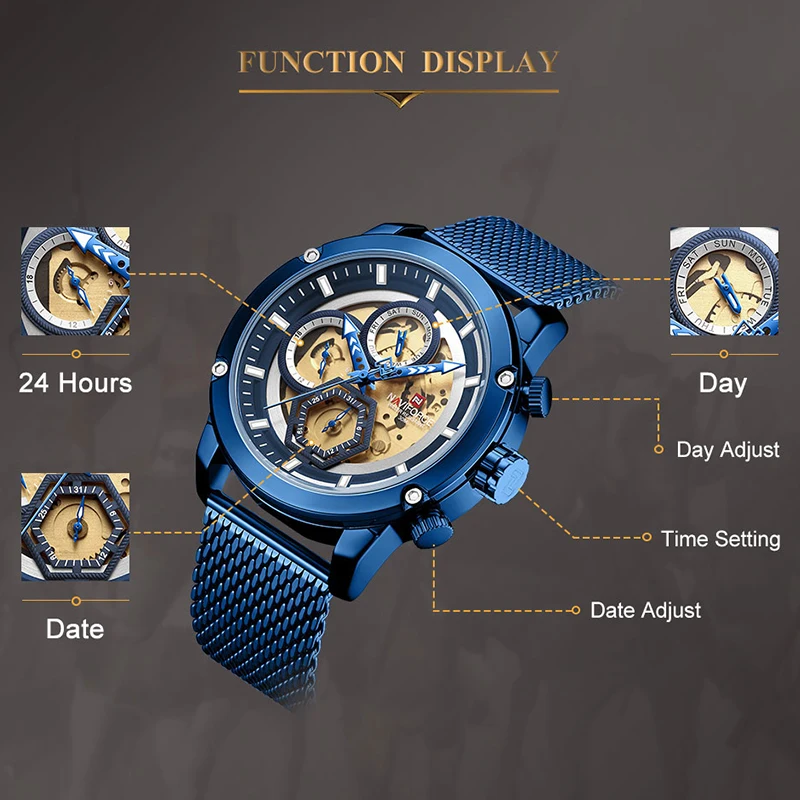 Топ люксовый бренд NAVIFORCE мужские часы модные повседневные кварцевые наручные часы мужские s стальной ремешок Военные Спортивные Водонепроницаемые Relogio
