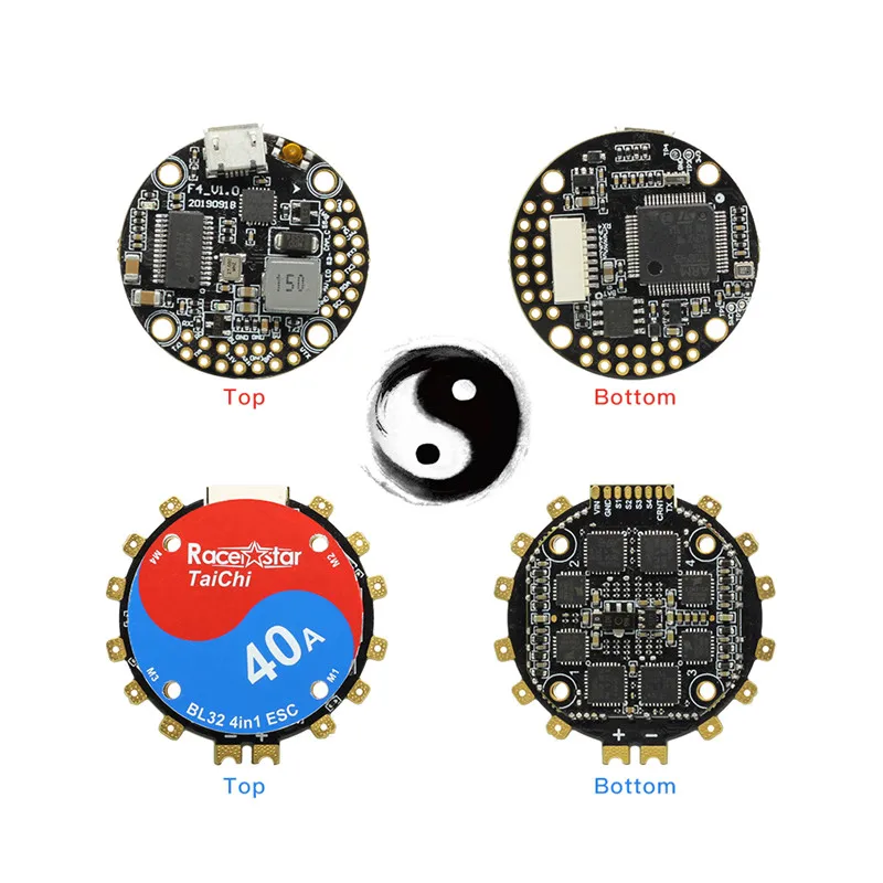 20x20 мм Racerstar TaiChi AIO BEC& 40A BL_32 4в1 ESC круглый стек OSD F4 2-6S Контроллер полета для RC FPV гоночный Дрон DIY Accs