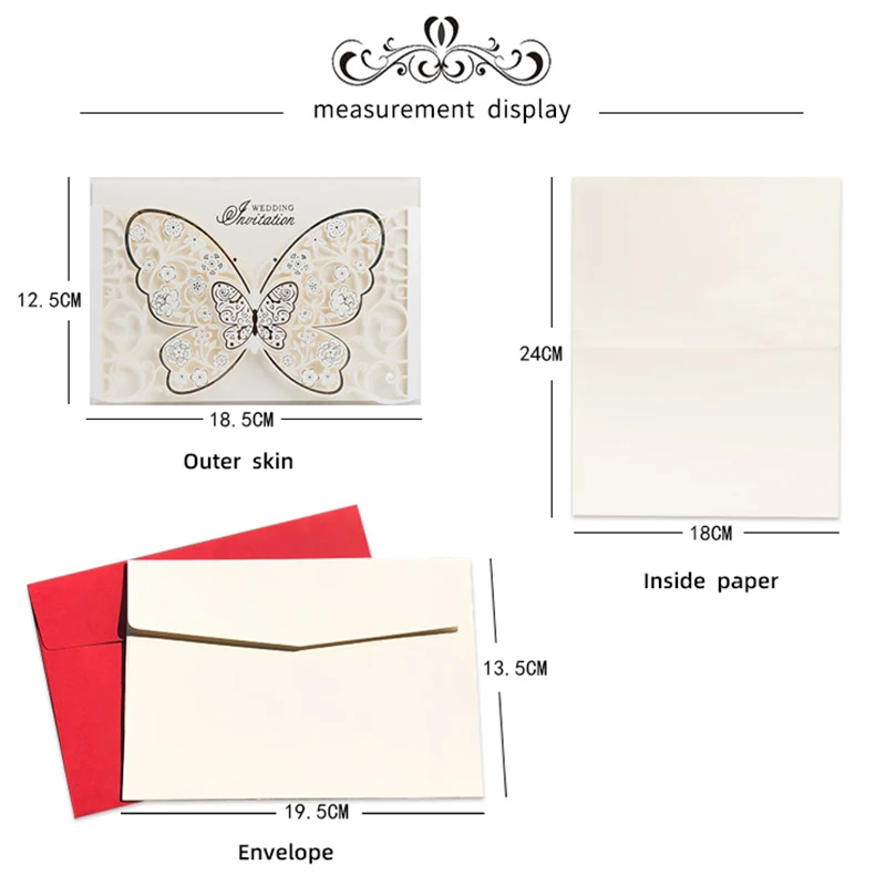 50pcs Butterfly Elegant Laser Cut Wedding Invitation Card Business Greeting Card Customized Wedding Decoration Party Supplies