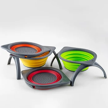 

Kitchen Tools 1PC Portable Silicone Colander Foldable Fruit Vegetable Washing Basket Strainer Collapsible Drainer with Handle
