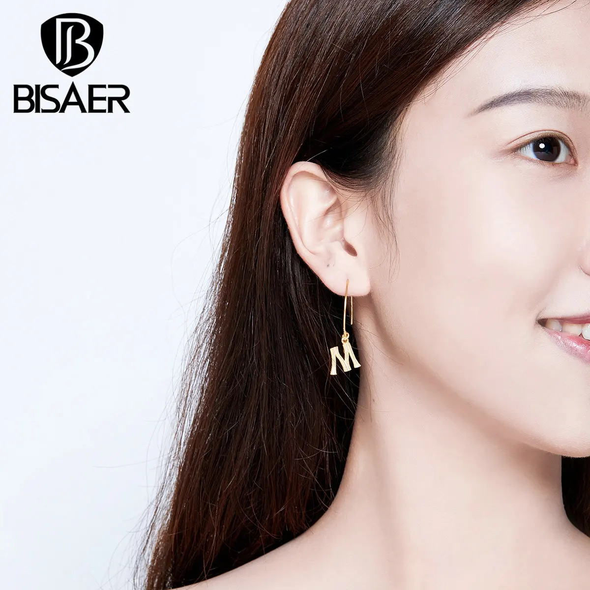Алфавитные серьги BISAER,, 925 пробы, Серебряные буквы A& M& S, женские серьги-гвоздики, женские серьги, корейские ювелирные изделия ECE703