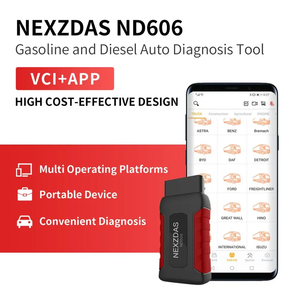 

Humzor NexzDAS ND606 OBD2 Car Code Reader Car Diagnosis OBD2 Scanner for Both Passenger Car and Heavy Duty Truck Diagnostic Tool