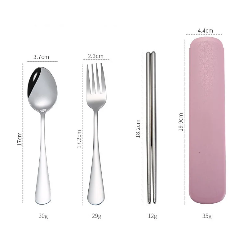 4pcs pink Обеденный из нержавеющей стали набор Портативный Ложка Вилка палочки для еды с коробкой столовые приборы для путешествий наборы для ухода за кожей - Цвет: 4pcs pink