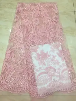 

2019 Latest PINK French African Lace Fabric High Quality African Embroidered Tulle Lace Fabric For 2019 Wedding Dress