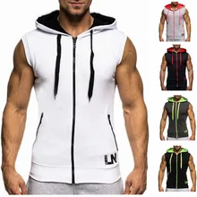 AliExpress стиль стиль летняя одежда Для мужчин Фитнес в европейском и американском стиле; Модная одежда без рукавов; платье-майка Для мужчин жилет с капюшоном