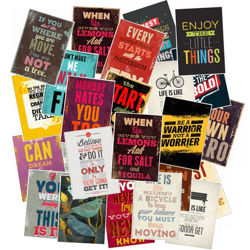 25PCS Inspirational Motto Stickers Laptop Guitar DIY Luggage Fridge Phone Bike Waterproof Graffiti Sticker Decal Kid Classic Toy 50pcs inspirational ins english phrases graffiti stickers luggage case motorcycle trolley case notebook waterproof stickers