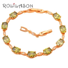 ROLILASON золотой тон Браслеты с подвесками дизайн AAA циркон Зеленый Кристалл Здоровье модные украшения TB115