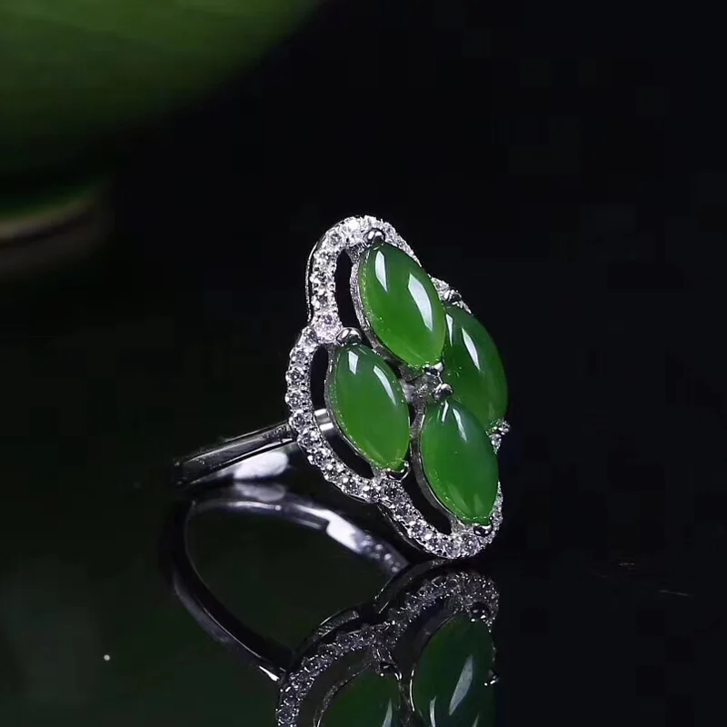 Jadery Серебро 925 кольцо натуральный зеленый JADE Jasper драгоценный камень изумруд кольца для женщин обручальное кольцо хорошее ювелирное изделие Прямая поставка