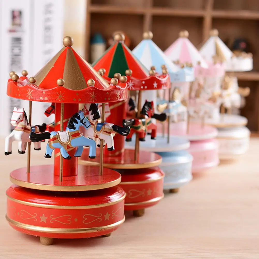 6 Colors Wooden Music Box Toy Child Baby Game Home Decor Carousel horse Music Box Christmas Wedding Birthday Gift