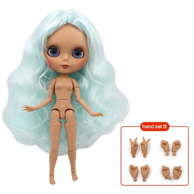 ICY 1/6 Blyth Кукла № 6909 голубые волосы с темной кожей Обнаженная кукла, индивидуальные матовое лицо соединение тела - Цвет: hand set B