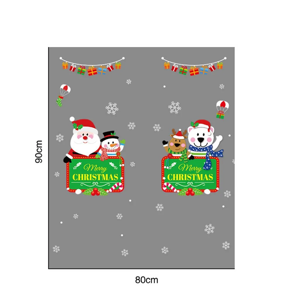 Merry Christmas стикер на стену s Мультфильм Снеговик Санта для витрины, стекла украшение, наклейки из ПВХ Рождество Домашний декор настенные наклейки