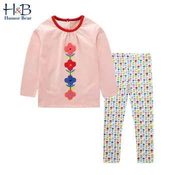 

Humor Bear Children'S Clothes Sets Girls Spring And Autumn Flower Long Sleeve Top+ Trousers 2pcs Set Casual Baby Kids Clothing