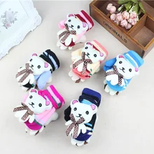 Новые детские перчатки с милым медведем из мультфильма для детей 0-3 лет, зимние вязаные шерстяные варежки для новорожденных, бархатные толстые Детские теплые перчатки