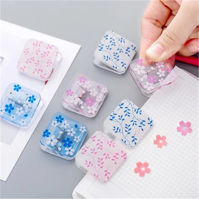 Small Fresh Flower Transparent Ticket Clip Mini Student Plastic Mini Clip Stationery Office School Supplies Paper Organizer