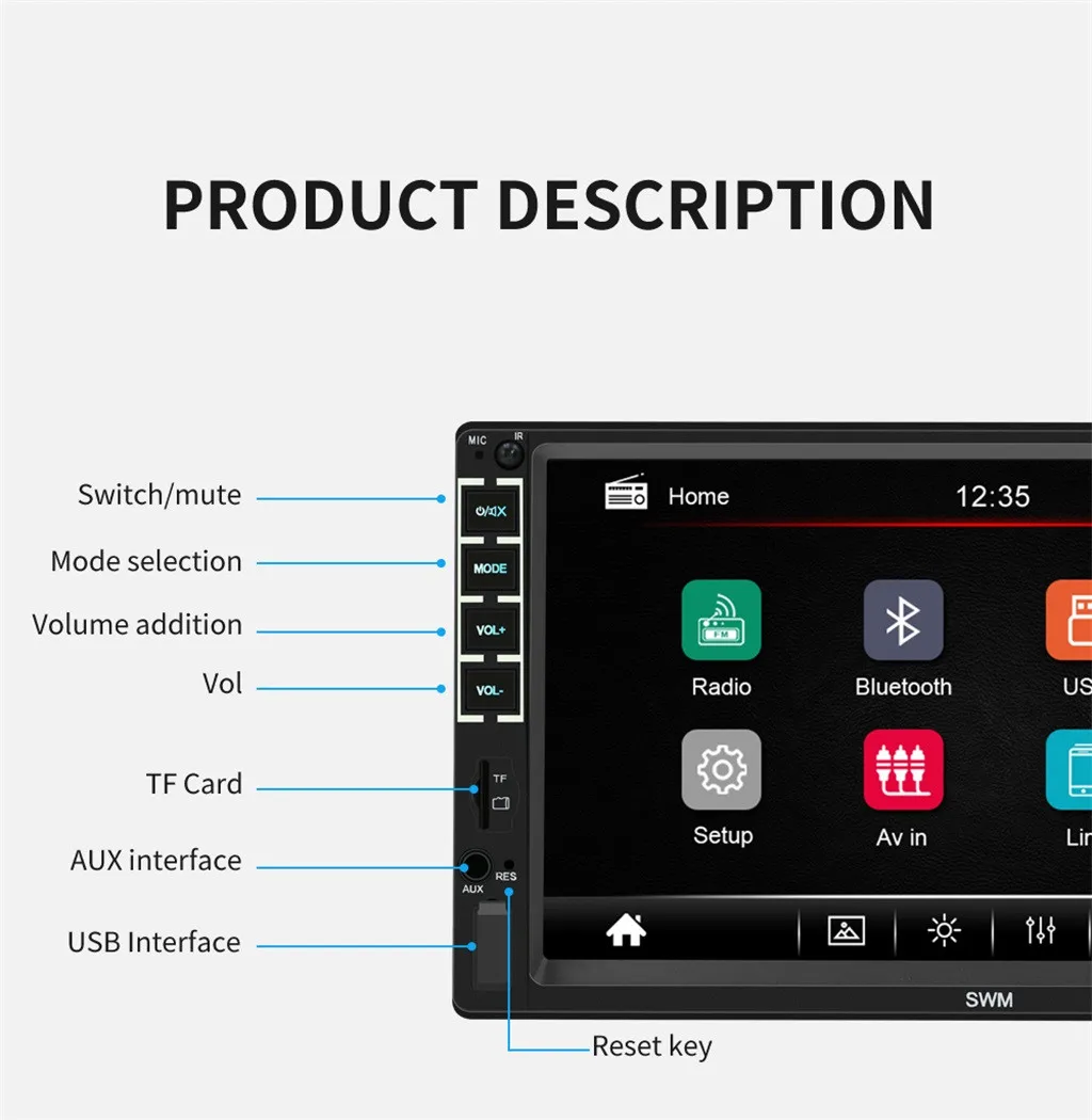 7 дюймов Hd Автомобильный Bluetooth Mp5 плеер Подключаемый модуль u-диск Fm радио Поддержка для работы со смартфонами Apple/android изображение заднего вида Aux Функция Видео# YL6