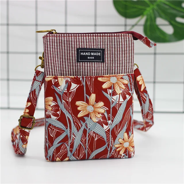 Women Leaf Large Screen Mobile Phone Bag  Capacity Canvas Messenger Bag Ladies Shoulder Bag 32