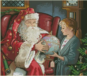 

100% egypt COTTON Counted Cross Stitch Kit One Christmas Eve Santa and Girl Bedtime Story dim 08803