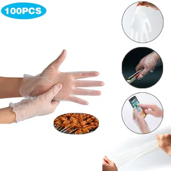 

100PC Clear Vinyl Food Gloves Disposable Gloves Food Safe are Latex-Free Eco-friendly Gloves Home Kitchen Garden Supply #YL10