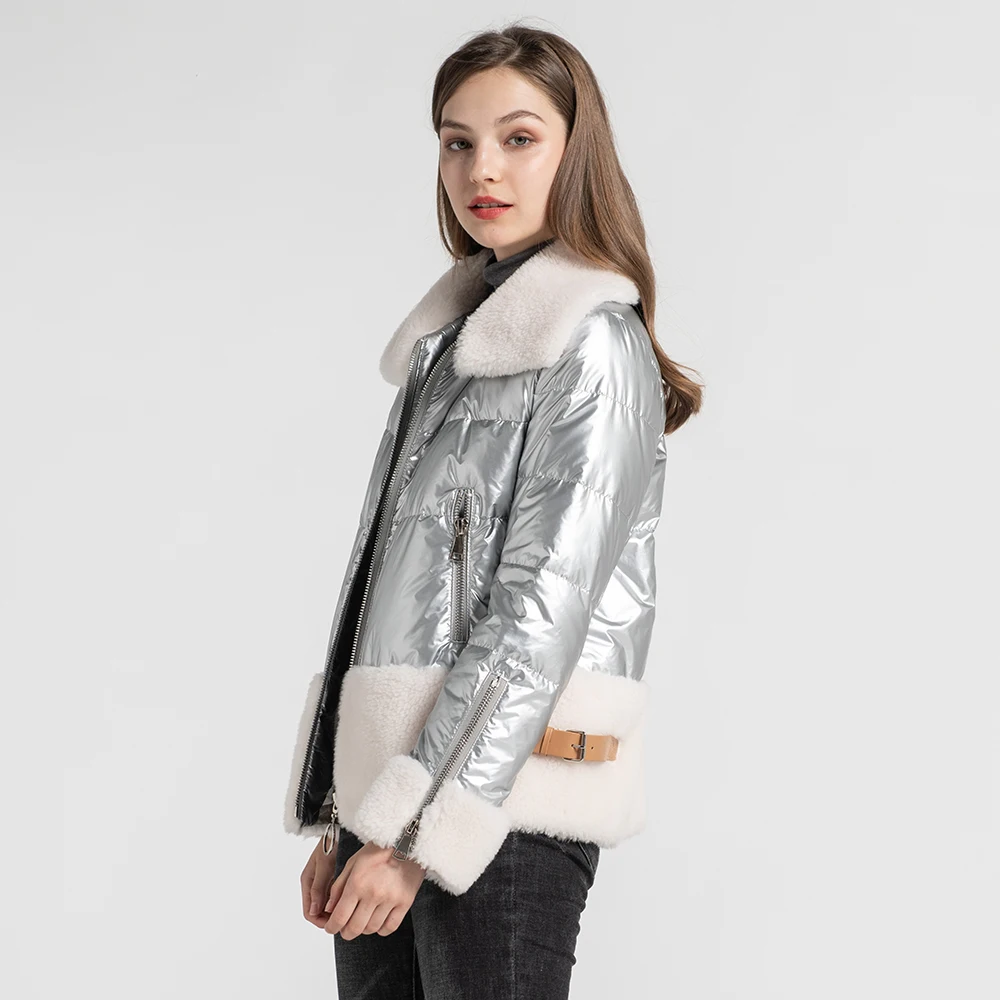 Women's Fashion Wool Coat Winter Thick Down Coat Jacket Female Natural Fur Short Outerwear S7581