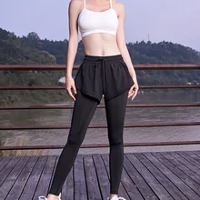 Штаны Для Йоги Поддельные 2 шт. высокая Талия тренажерный зал леггинсы тонкие брюки для женщин Sprots SMN88