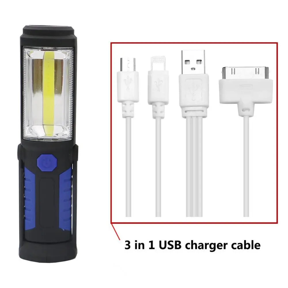 Portable USB Rechargeable COB Night Light Flashlight LED Torch Lantern Work Light Camping Lamp with Built-in Battery Magnet Hook