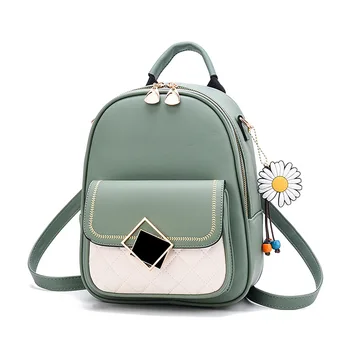 

Green Backpack Women 2020 New Solid Color Small Backpack Girl Cute Casual PU Leather Backpack